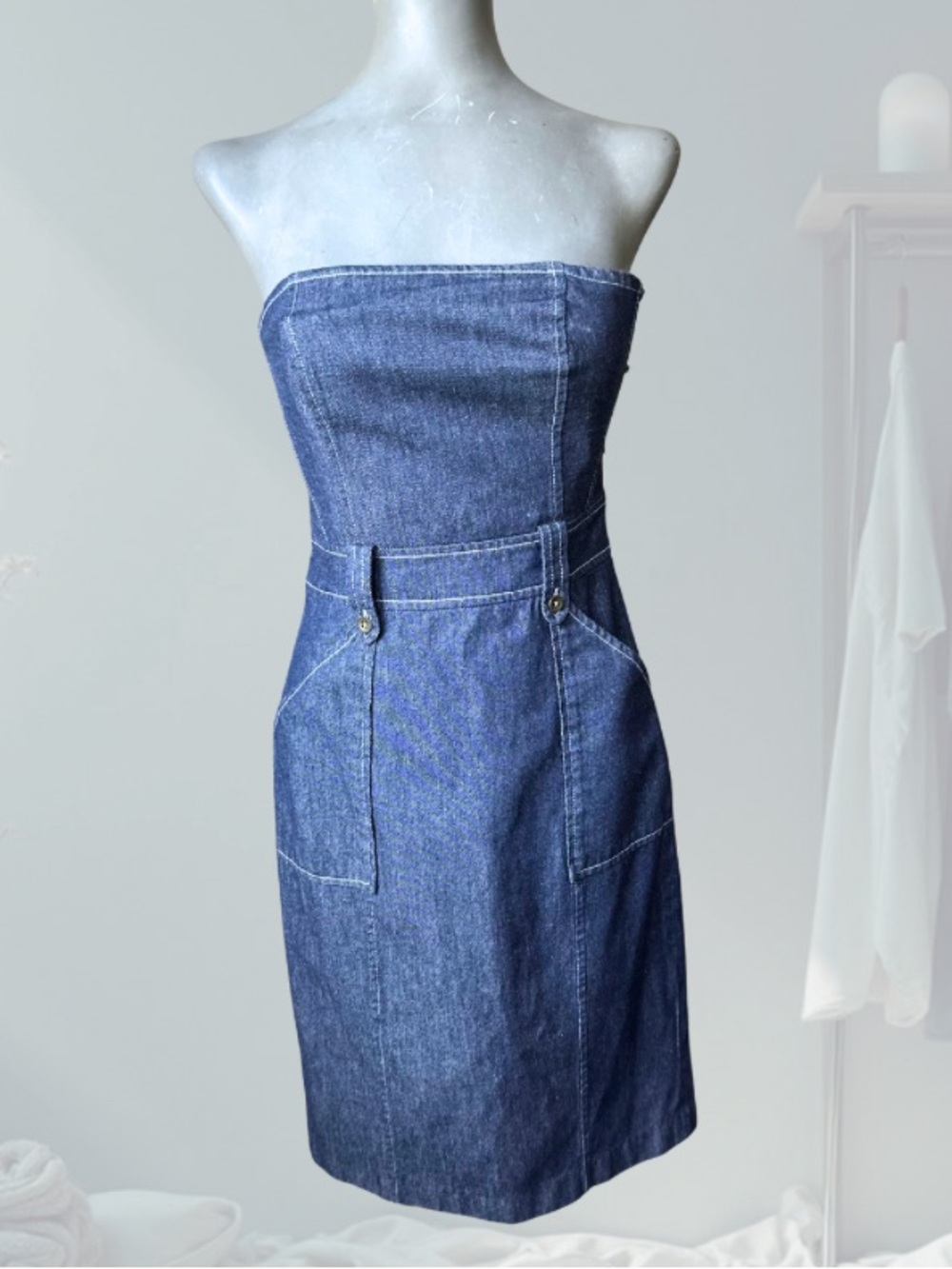 Denim strapless dress